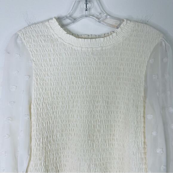 Hudson Grey cream Swiss dot smocked cottagecore ruffle stretchy top medium - Picture 2 of 8